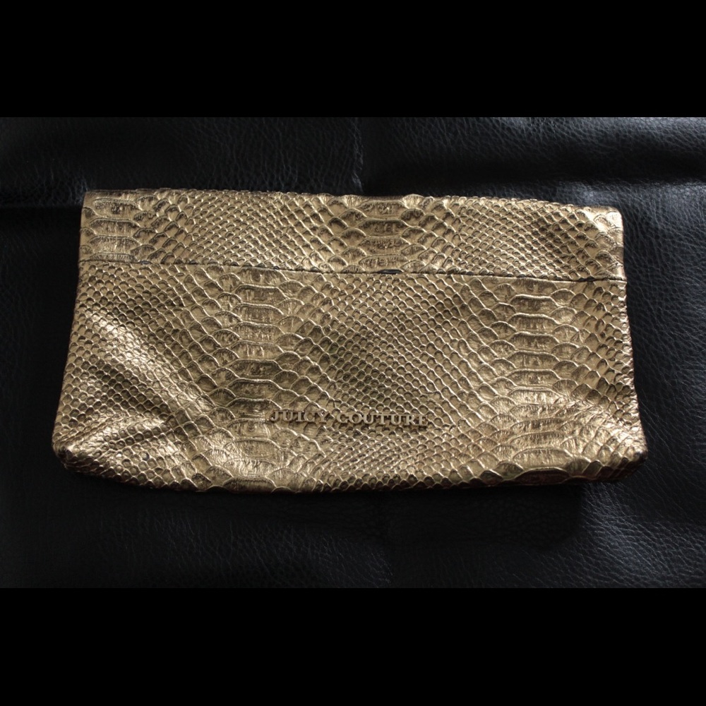 Gold Juicy Couture Faux Snake Print Clutch Purse